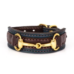 Perri's Padded Bit Bracelet -Farm housse 120 Perris Padded.Bit .Bracelet Navy.Hav .Leath Brass.Bit Front