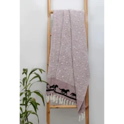 AWST Int'l Cotton Throw With Horses -Farm housse 63VL415 JPC Horse.Throw Red