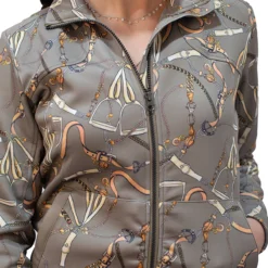 Kastel Long Sleeve Full Zip Taupe Belt Print Scuba Jacket -Farm housse 7374a384 96b3 497b 9a39 d7e115806afe