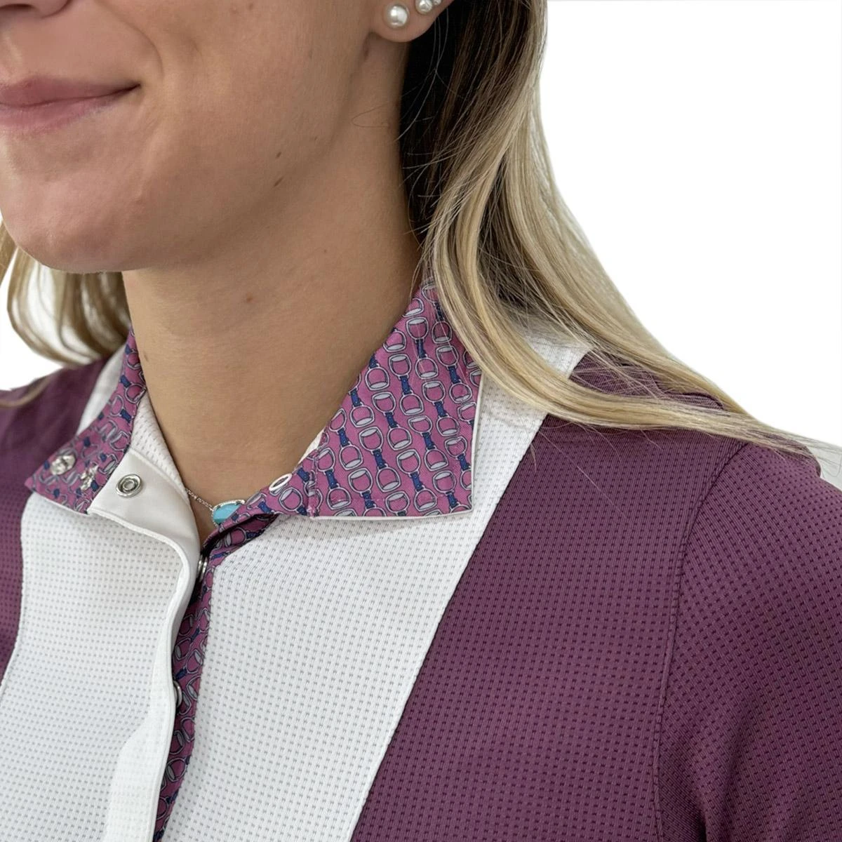 Essex Classics Ladies "Stirrups Plum " Luna Performance Short Sleeve Show Shirt 4 Essex Classics Ladies "Stirrups Plum " Luna Performance Short Sleeve Show Shirt - Image 2