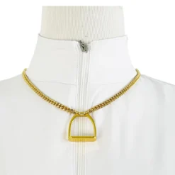 V2 Designs Gold Tone Flat Cuban Link Stirrup Necklace -Farm housse 842438805771ff1f066a057768e4b187