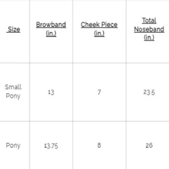 Belle And Bow Equestrian Pony Sugarbrook Bridle -Farm housse BB Sugarbrook.Bridle Size.Chart