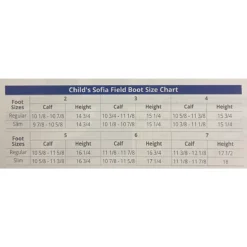 Ovation Childs' Sofia Field Boot -Farm housse ChildSofiaSizeChart