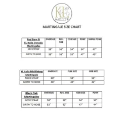 Black Oak By KL Select Round Raised Standing Martingale -Farm housse KL.Select Martingale.Size .Chart