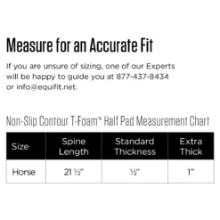 EquiFit Non-Slip Standard Thick Contour Half Pad -Farm housse SizeChart