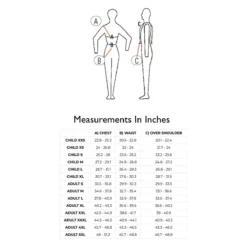 USG Eco Flexi Adult Body Protector Vest -Farm housse USG Eco sizeguide inches
