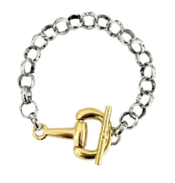 V2 Designs Silver Link Bracelet With Gold Bit Toggle Clasp