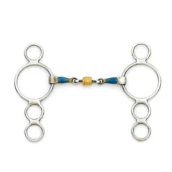 Centaur Blue Steel 3-Ring Gag Bit With Loose Brass Roller Disks