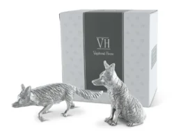Pewter Foxes Salt & Pepper Set -Farm housse vagabond house morning hunt pewter foxes salt pepper set v116f 31279273771056