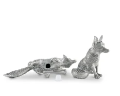 Pewter Foxes Salt & Pepper Set -Farm housse vagabond house morning hunt pewter foxes salt pepper set v116f 31279273803824